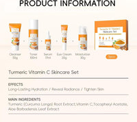 Vawolecy Turmeric Skin Care Gift Set - Even Tone with Vitamin C, 5 In 1 Women Skincare Gift Set Including Face Cleanser Toner Serum Eye Cream and Face Moisturizer