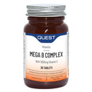 Quest Mega Vitamin B Complex Tablets. High Strength Vitamin B1-B2-B3-B6-B12, Biotin & C Supports Energy Production, Stress Response, Immune System & Brain Function. 2 Month Supply. (60 Capsules)