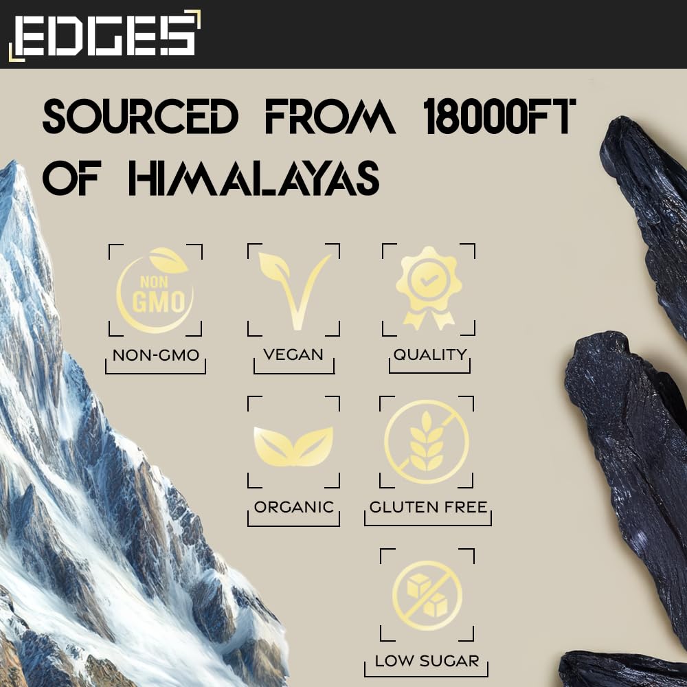 Edges 600mg Shilajit Dry Drops - 100% Original Himalayan Shilajit - Gold Grade Pure, Rich in Fulvic & Humic Acid, Minerals, Immune Support & Energy Booster - 1 Month Supply