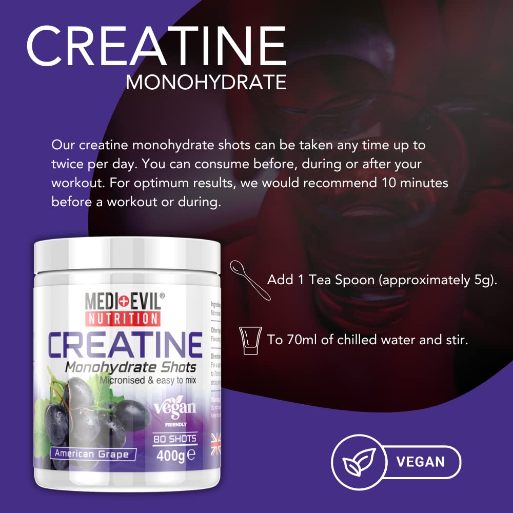 Medi-Evil Nutrition Creatine Monohydrate Shots Powder Form 400g (American Grape)