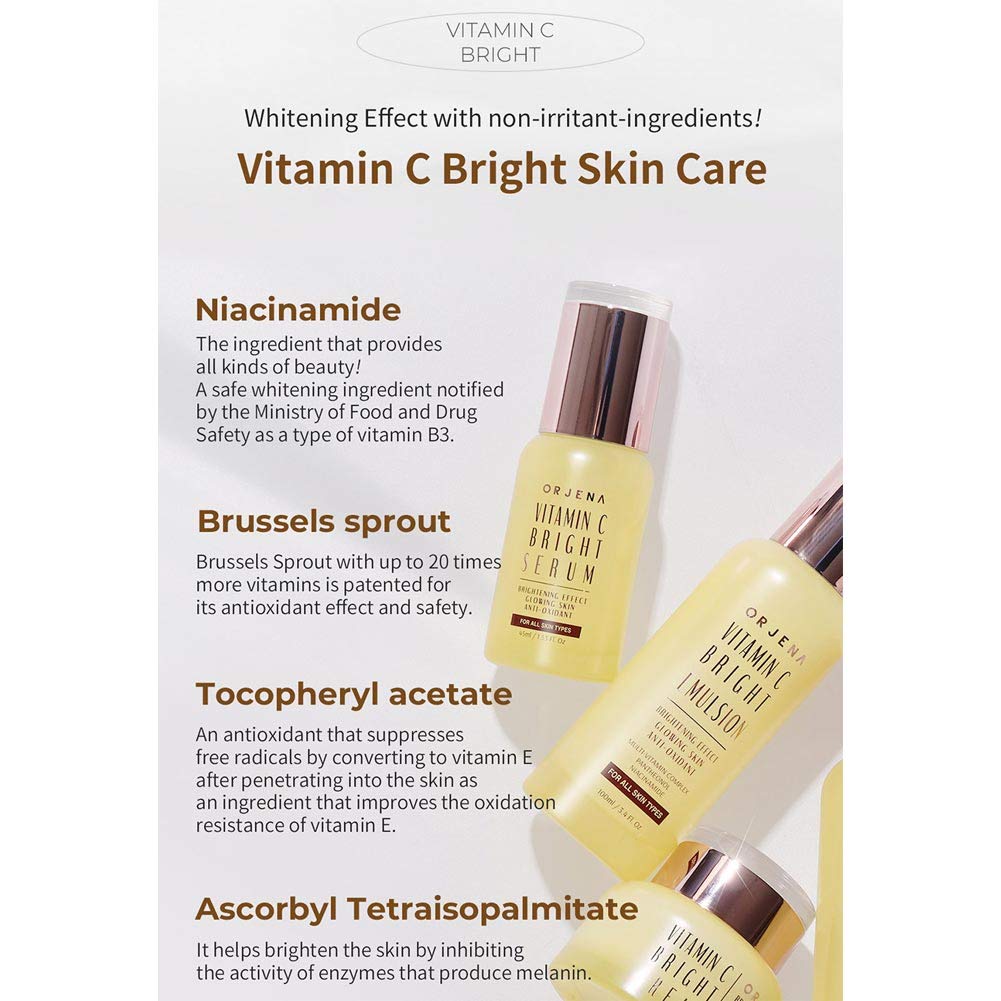 ORJENA Vitamin C Bright Serum - Brightening Effect, Glowing Skin, Anti-Oxidant - For All Skin Types, 45ml Net Wt