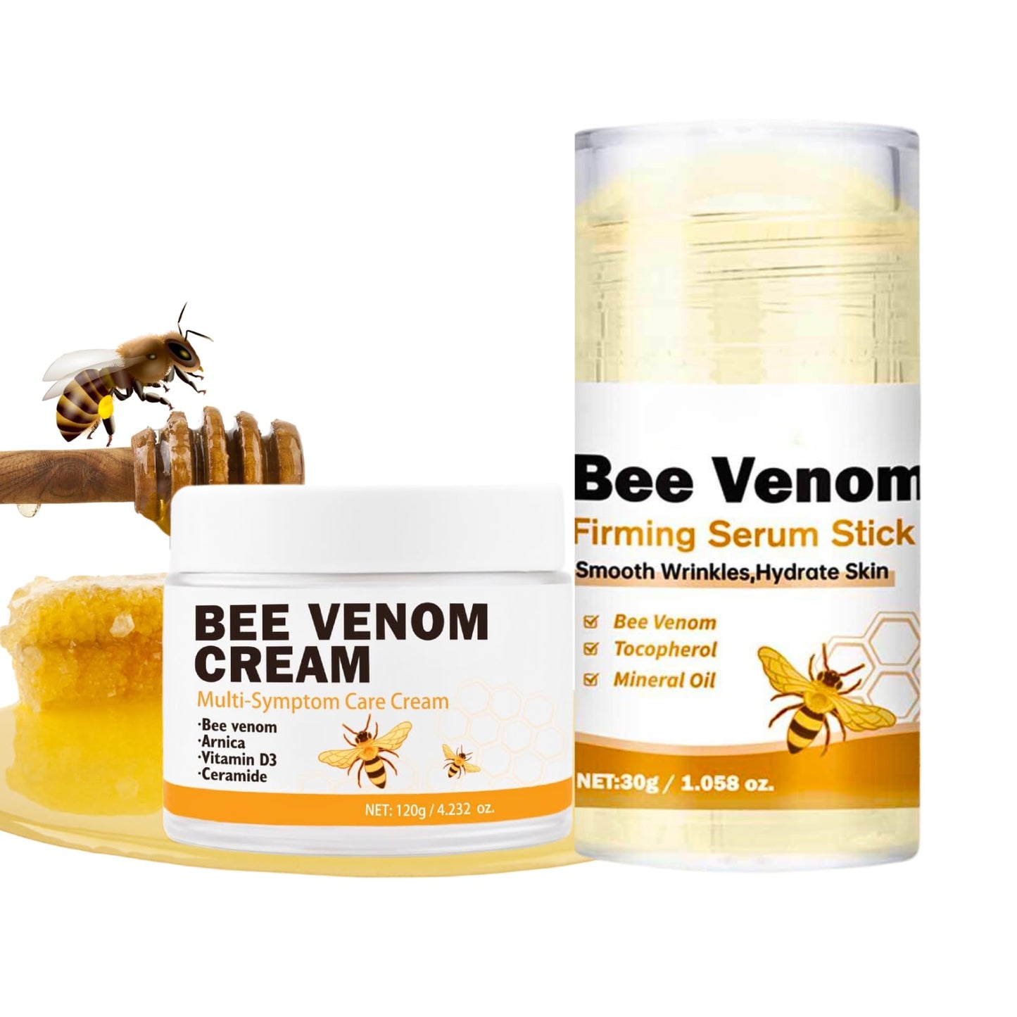 TBeautfave Bee Venom Cream&Bee Venom Firming Serum Stick – Multi Symptom Care Face Cream,Smooth Wrinkles Hydrate Skin Serum Stick,Anti Aging Serum,Skin Care Sets,Deeply Moisturize,Restore Vitality