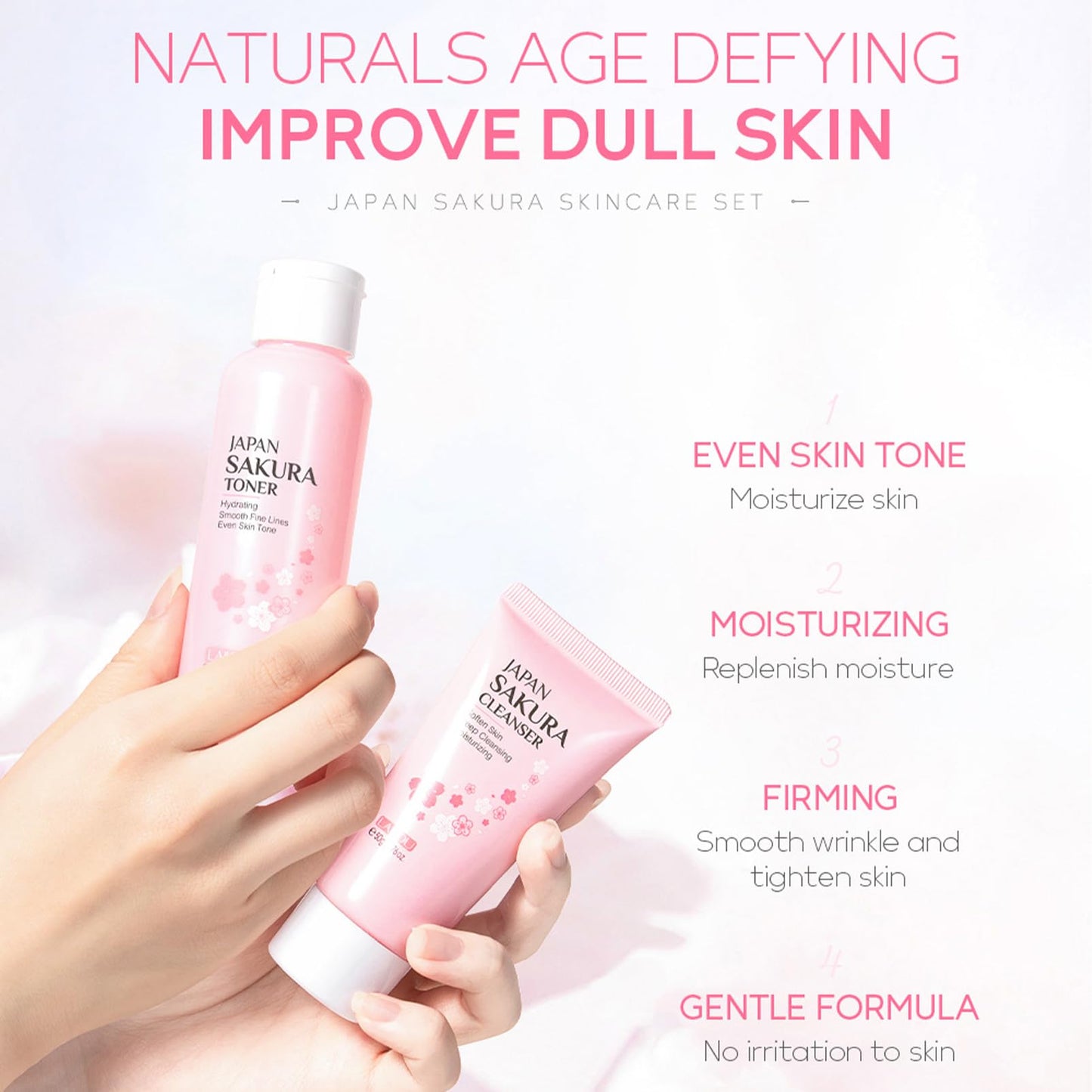 SkinCare Set, JAPAN Sakura Skin Care Sets & Kits, Cleanser, Toner, Serum, Eye Cream, Face Cream, Hair Clip&Tie, Facial Cleansing Brush, Skin Care Gift Set, Hair Care Gift Set for Teenage Girls(8pcs)