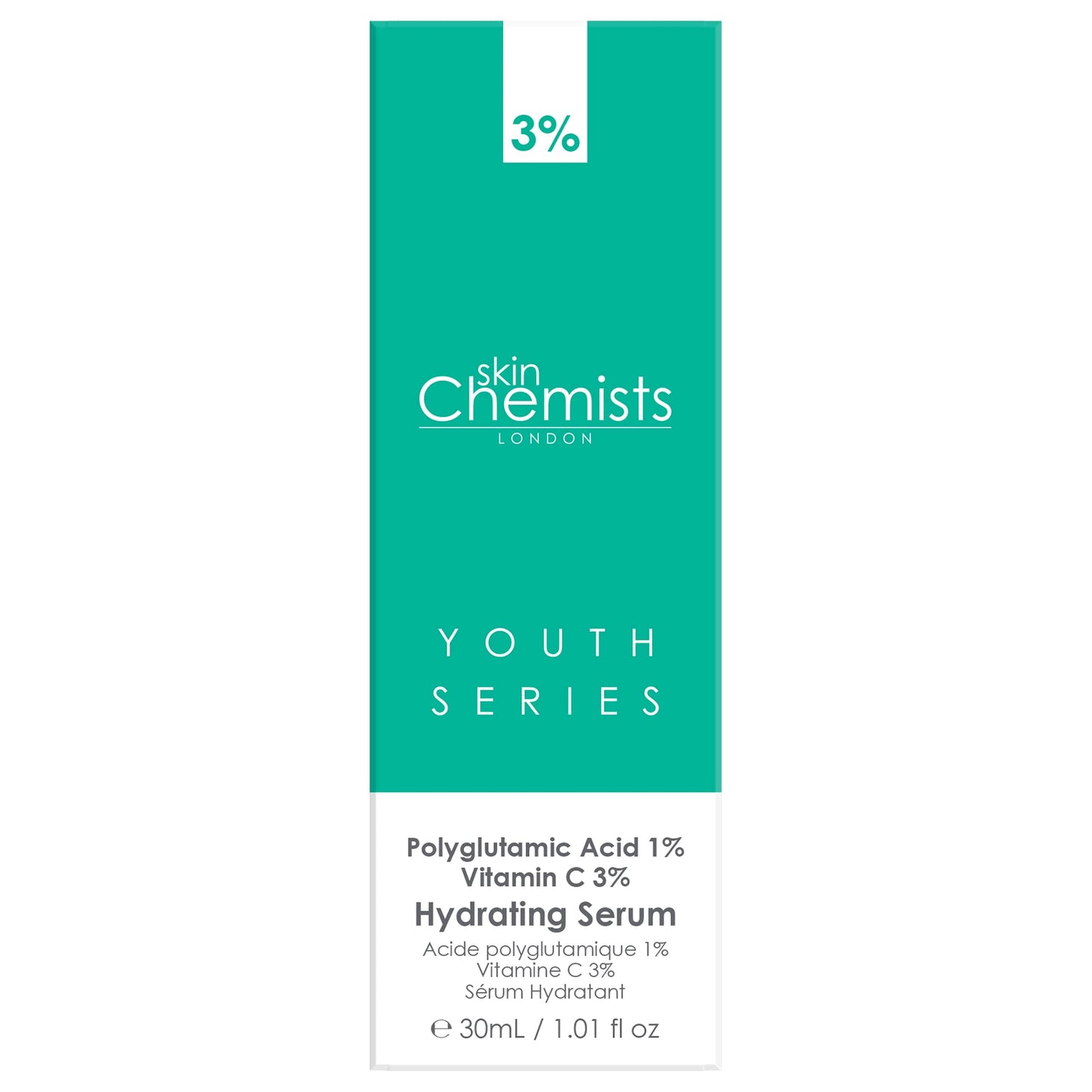 skinChemists Hydrating Serum with Polyglutamic Acid 1%, Vitamin C 3% 30ml | Fights Fine Lines, Wrinkles, & Pigmentation - Provides Lasting Hydration & Luminous Effect