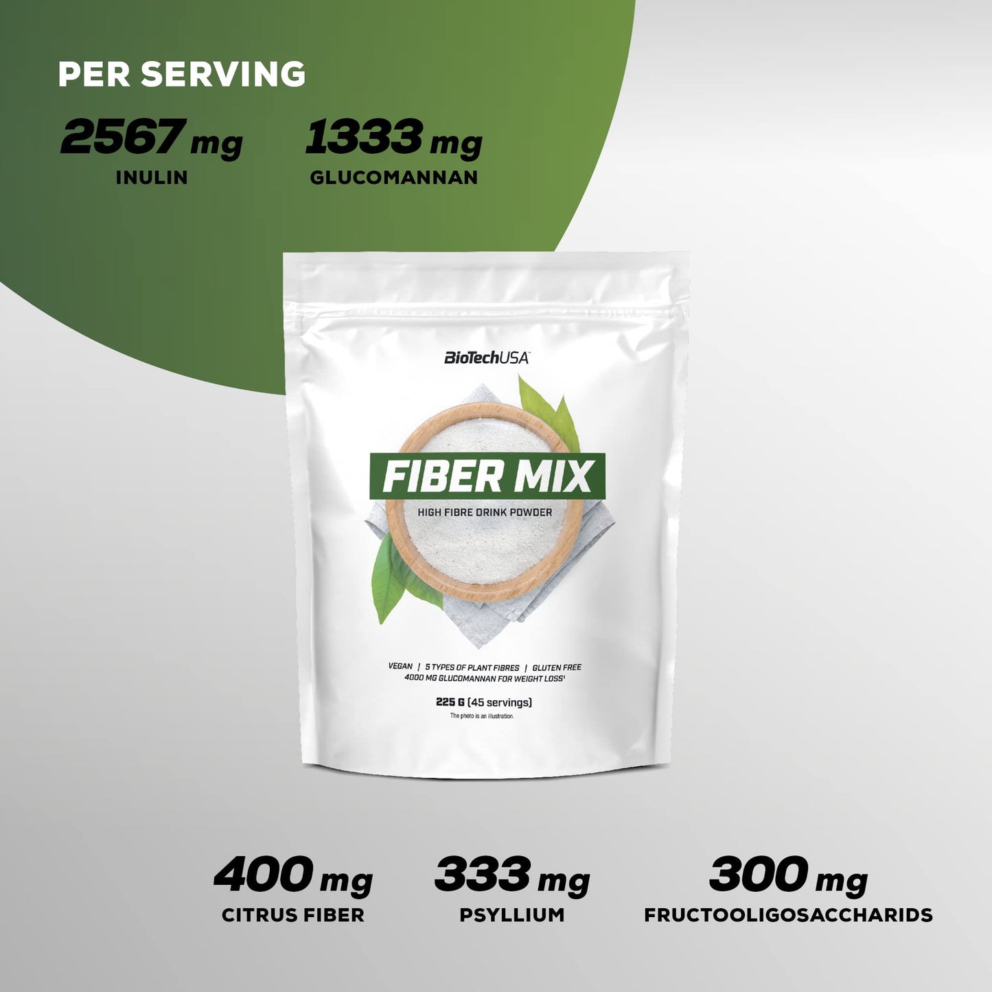 BioTechUSA Fiber Mix, Drink Powder with Different Types of Plant fibers, 225 g, Unflavored