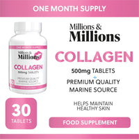 Millions & Millions - Marine Collagen 500mg + Vitamin C 12mg • Premium Quality • Supports Collagen Formation + Normal Skin Function • 30 Tablets • 1 Month Supply