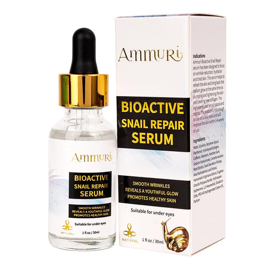 Ammuri Snail Collagen Serum Snail Secret Filtrate 96%, Bioactive Snail Skin Repair Serum Snail Mucin, Snail Secretion Anti-Ageing, Hyaluronic Acid Essence for All Skin Types