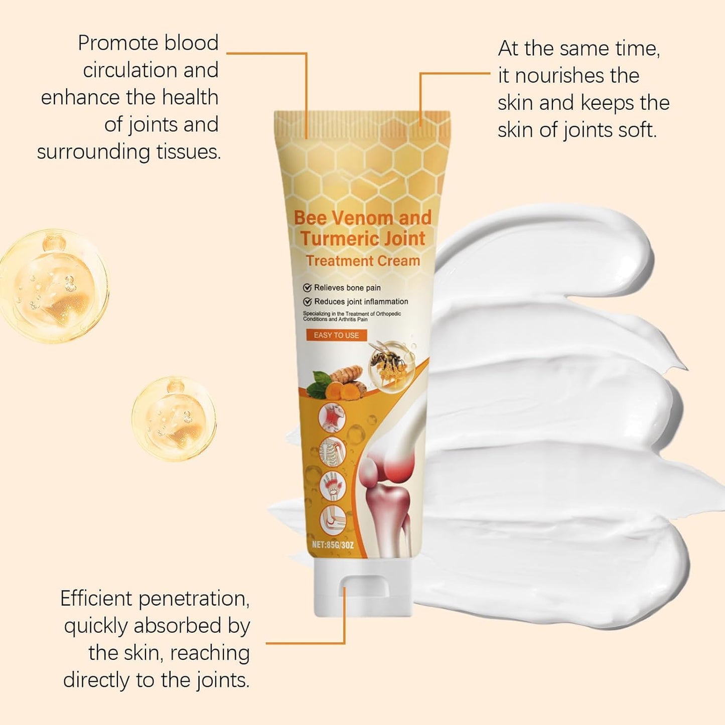 ALLILUYAA Furzero Bee Venom and Turmeric Joint Cream, Furzero Bee Venom Ointment Cream, for Neck, Waist, Back, Hands, Feet