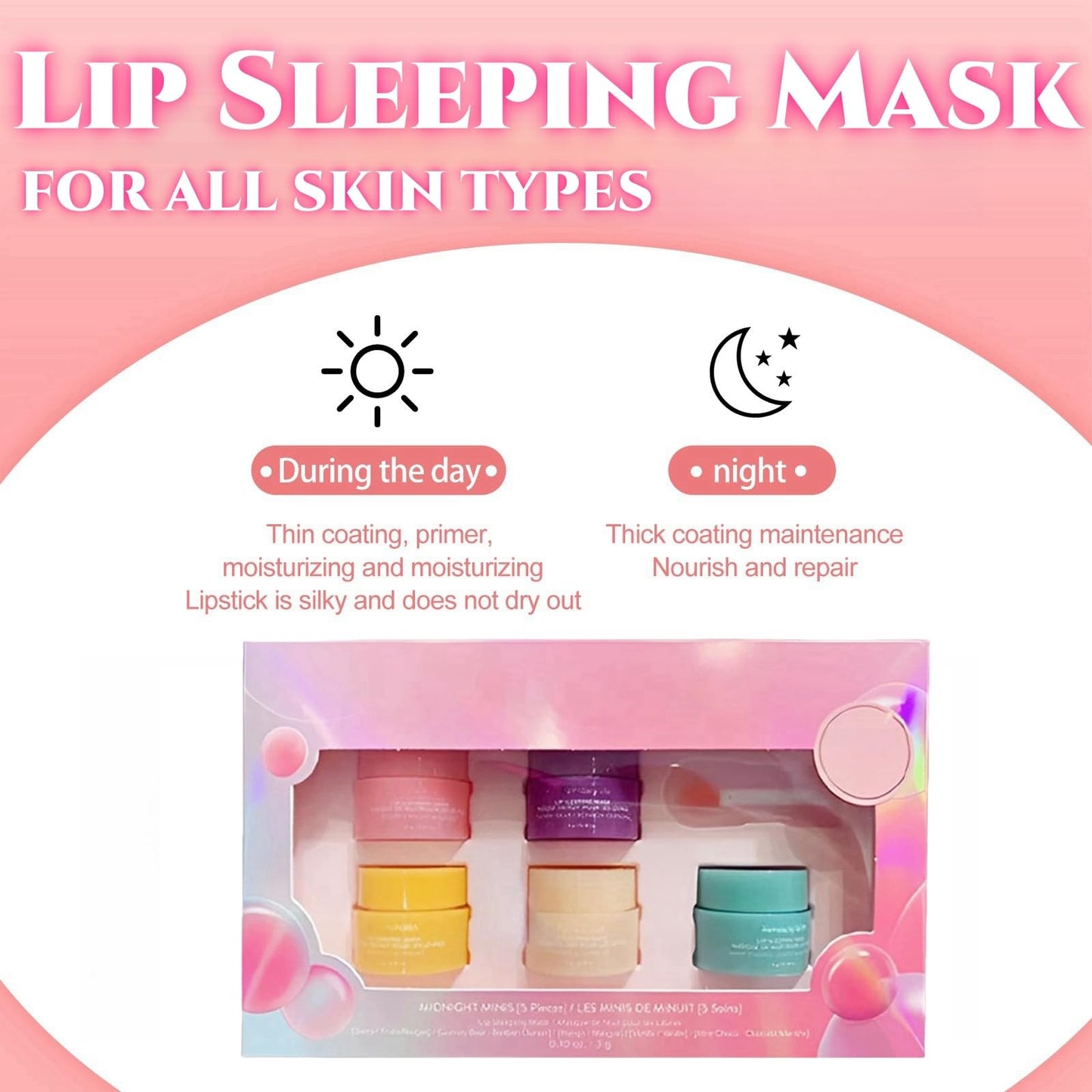 Lip Sleeping Mask,5PCS Mini Day and Night Repair Lip Balm,Lip Balm Set,Lip Mask Overnight,Sleeping Lip Mask,Night Lip Mask,Hydrating Lip Balm,Lip Masks for Dry Lips,Lip Sleep Mask,Lip Care,3g Each