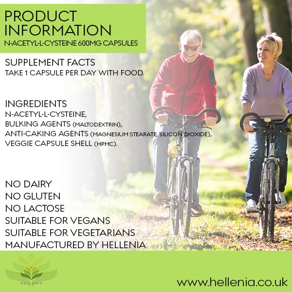 Hellenia N-Acetyl-Cysteine 600mg | 120 Capsules | Vegan NAC Supplement | Manufactured in The UK