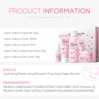 ChicNana SkinCare Set, JAPAN Sakura Skin Care Sets & Kits, Cleanser, Toner, Serum, Eye Cream, Face Cream, Skin Care Gift Set, Hair Care Gift Set for Teenage Girls(5pcs)