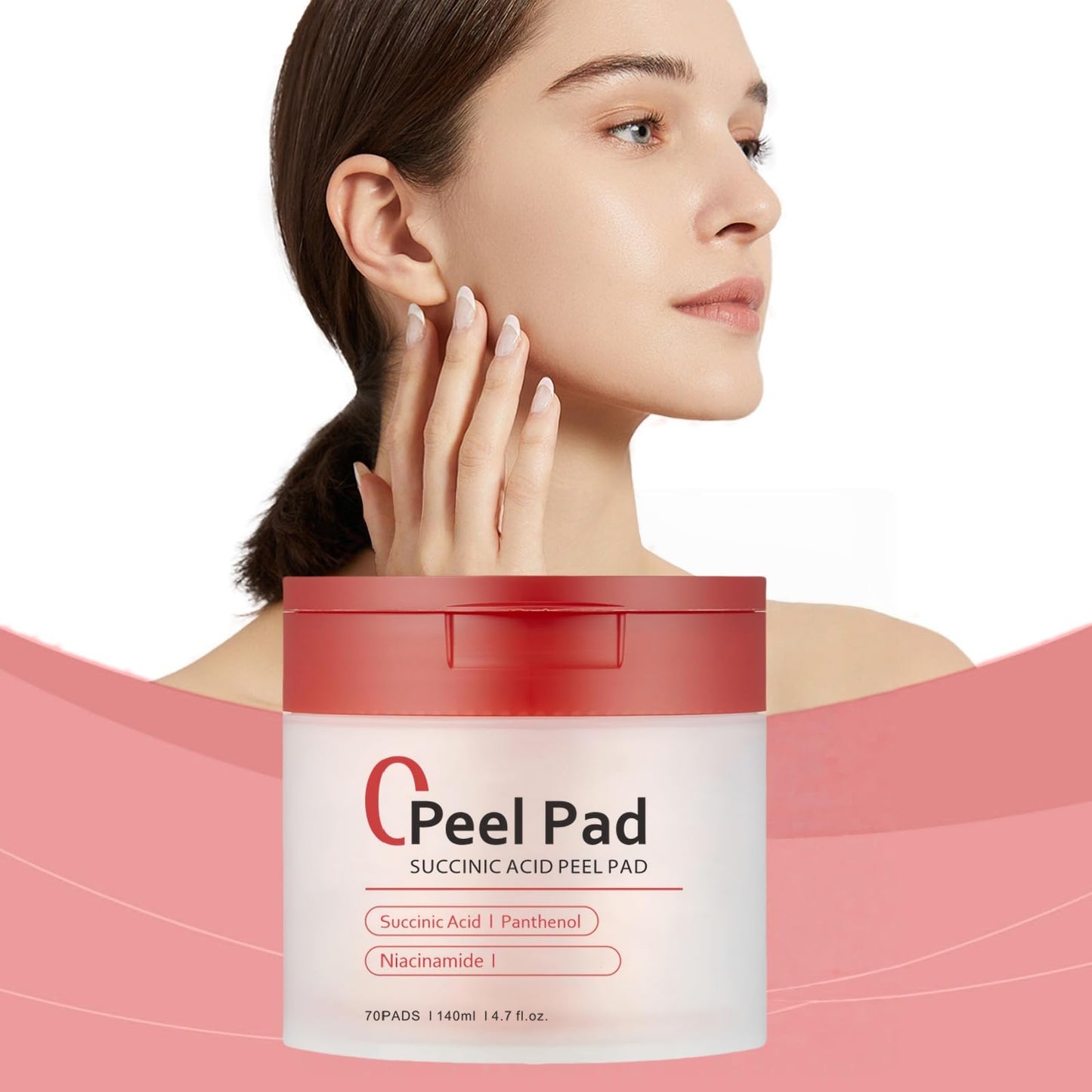 Ruojiar 70 Pads Red SUCC/inic Acid Panthe/NOL Face Exfoliator Pads,Exfoliating Toner Pa/ds for Acne Prone Skin,Zero Pore Pa/ds,for Exfoliation and Minimizing Po/res,Deep Clean Pores,Face Scrub Exfoliator