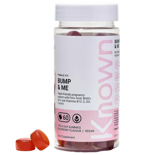 Vegan Bump and Me Folic Acid Pregnancy Vitamin Gummies for Women by Known Nutrition | 60 Two-a-Day Gummies (One Month’s Supply) | Prenatal & Postnatal Support | Raspberry Flavoured Gummies… (1)