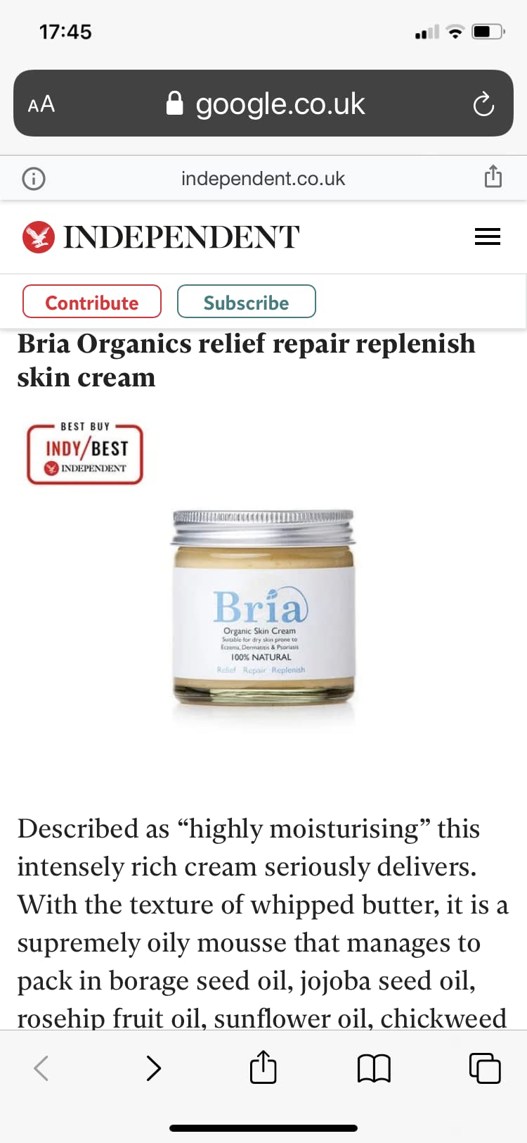 Bria Eczema Cream for dry, sensitive skin prone to eczema and psoriasis. Suitable for baby, children and adults. Fragrance free, natural and organic itch relief