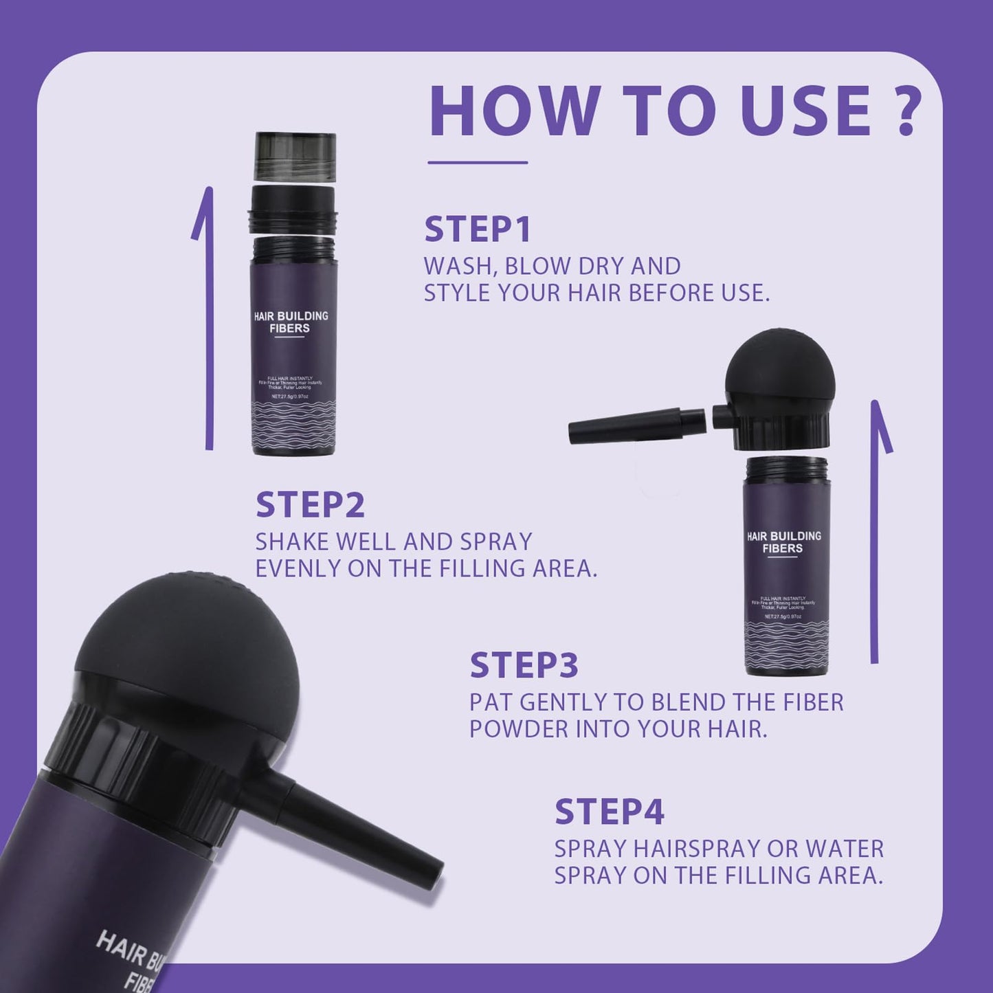 Hair Fibres for Thinning Hair, Nature Keratin Hair Fibers Instantly Full Hair,3-in-1 Hair & Beard Styling Set,Black Hair Loss Concealer for Men and Women