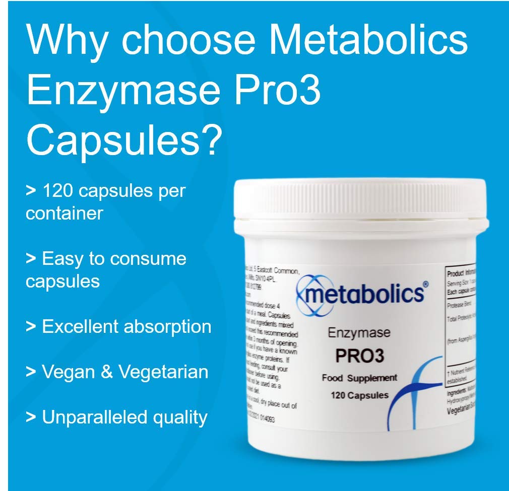 Enzymase Pro3 by Metabolics | Enzyme Complex Capsules | A Protease Blend Containing 3 Active Peptidase Enzymes - Additive Free Enzyme Supplement