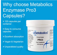 Enzymase Pro3 by Metabolics | Enzyme Complex Capsules | A Protease Blend Containing 3 Active Peptidase Enzymes - Additive Free Enzyme Supplement