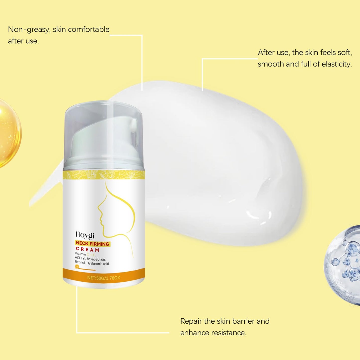 NLFOX Neck Firming Cream - Neck Cream for Crepey Skin Body Care Comfort - Collagen & Hyaluronic Acid Neck Tightening Cream - Tighten and Lift Neckcream for Women & Men on neck & Décolleté Lifting