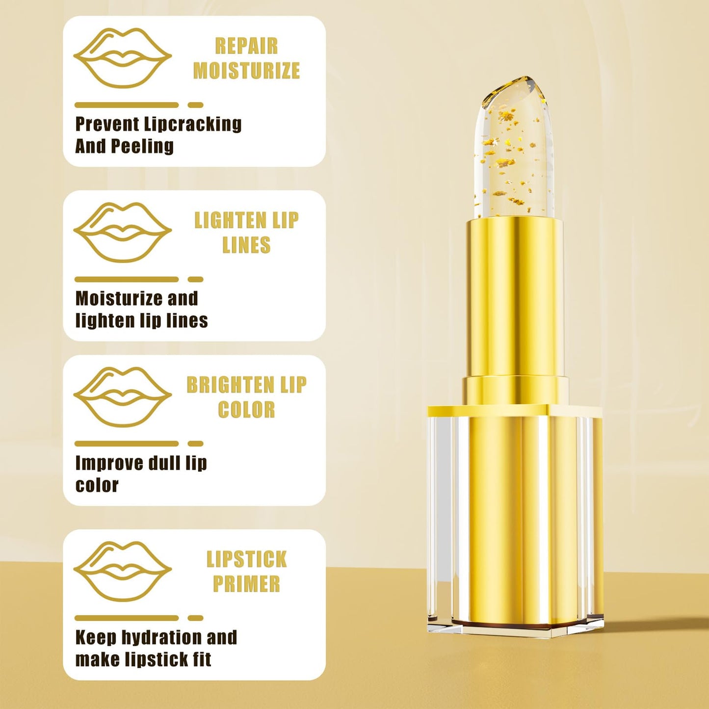 AurolaGlow Lipstick - Color-Changing Lipstick: Transfer-Proof Formula with Gold Foil & Crystal | 24H Hydration, Glossy Shine | Long-Lasting Lip Gloss