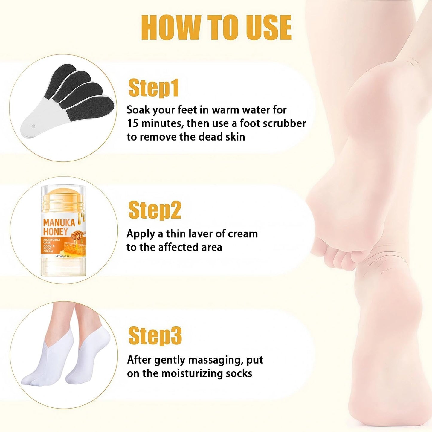 Foot Cream, Heel Creams For Cracked Heels & Dry Skin, Cracked Heel Repair Creams, Honey Moisturizer With Gentle Ingredients, Lightweight & Fast-Absorbing,3PCS Foot Cream Set