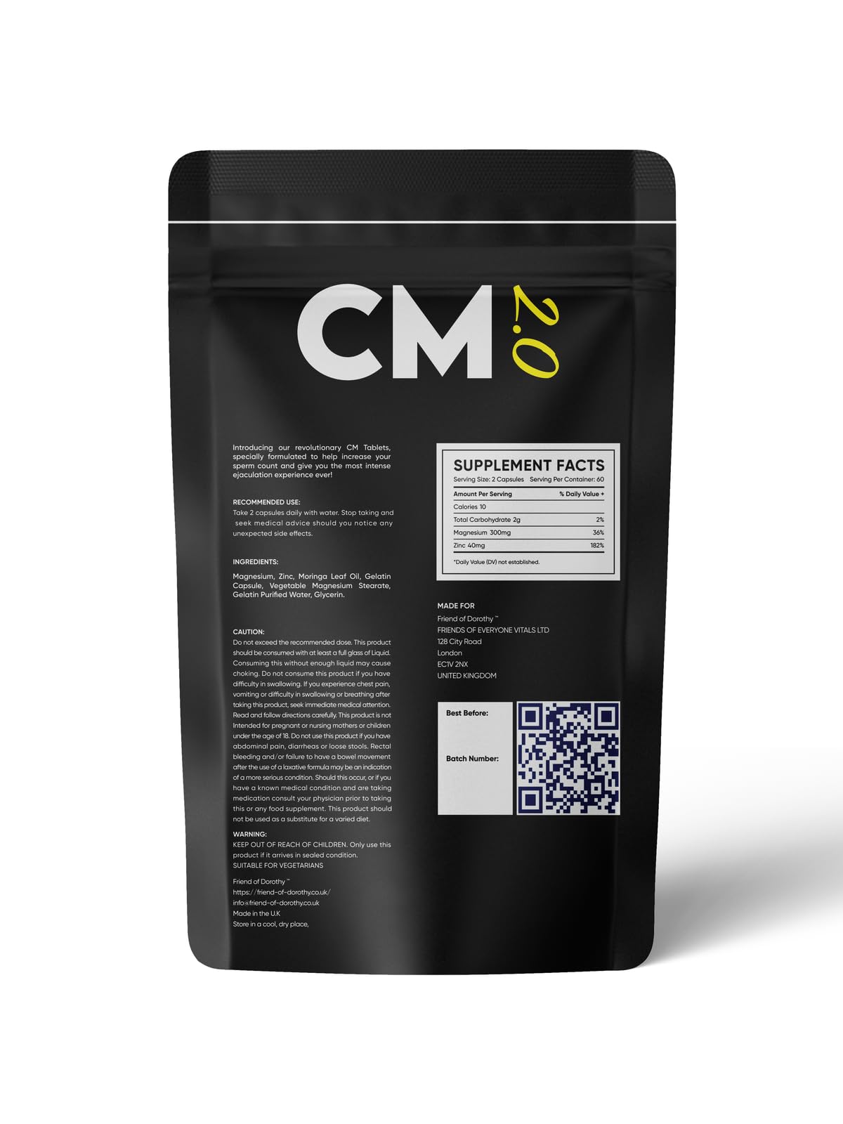 Friend of Dorothy - CM 2.0 Semen Volume Supplement - Men's Semen Health & Fertility Pouch - 60 Capsules - 1 Months Supply