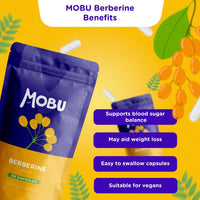 MOBU - Berberine 300mg Capsules | Support Cholesterol, Gut Health Booster | Formulated in The UK, Vegan, Weight Management Aid for Men & Women | PCOS Relief, Gluten Free - 60 Capsules
