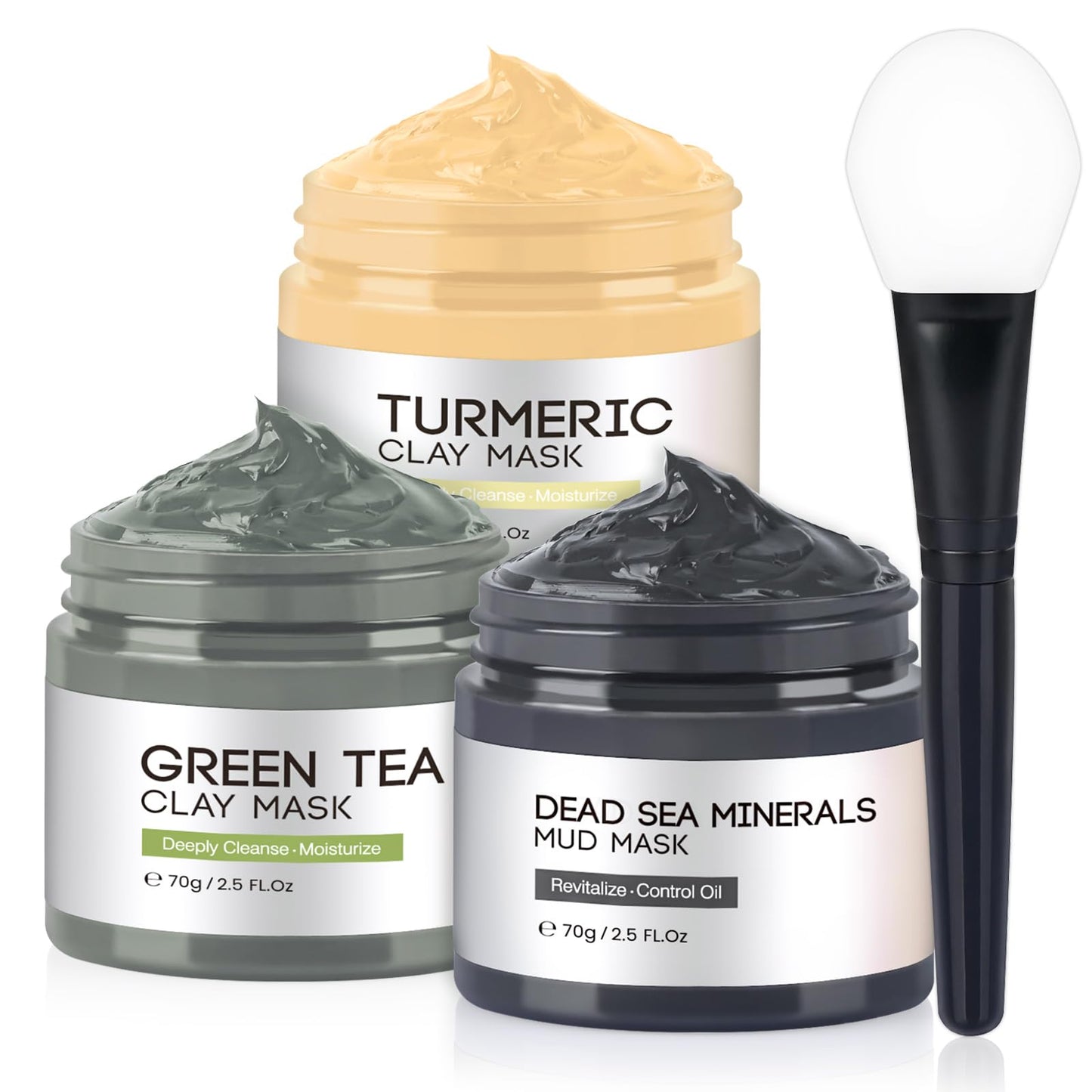 DUNTAIL Clay Mask Set – Face Masks Skincare with Turmeric, Dead Sea Mud & Green Tea for Deep Cleansing and Oil Control (3 x 70g)