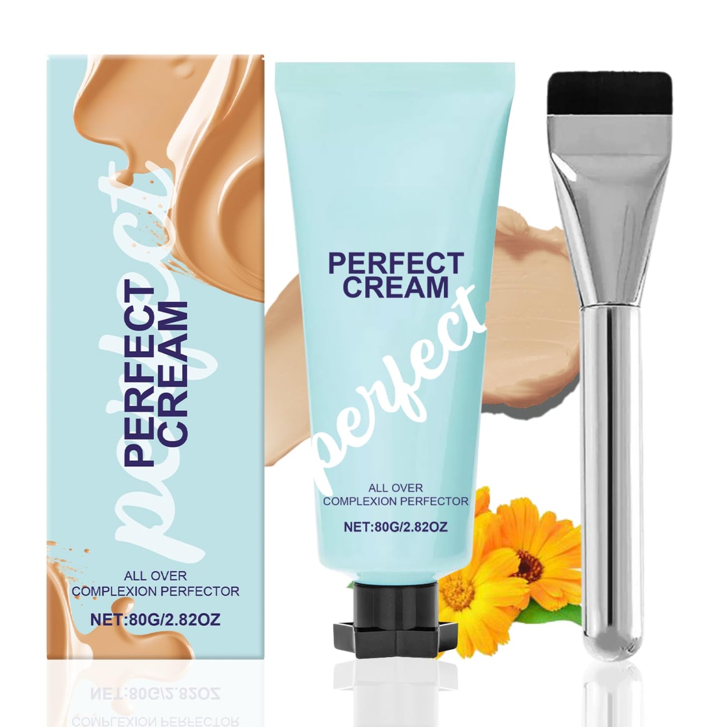 Cureluxe All Over Complexion Perfector – 80g Cc Cream Skin Tint for Body & Face – Long-Lasting Coverage, Evens Skin Tone, Waterproof & Transfer-Resistant - Light Foundation with Makeup Brush
