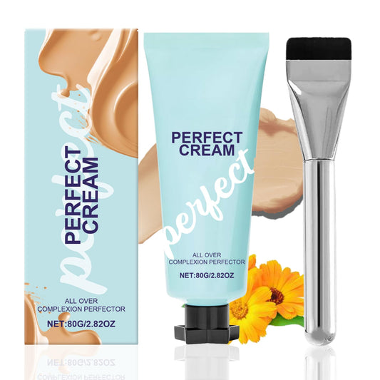 Cureluxe All Over Complexion Perfector – 80g Cc Cream Skin Tint for Body & Face – Long-Lasting Coverage, Evens Skin Tone, Waterproof & Transfer-Resistant - Light Foundation with Makeup Brush