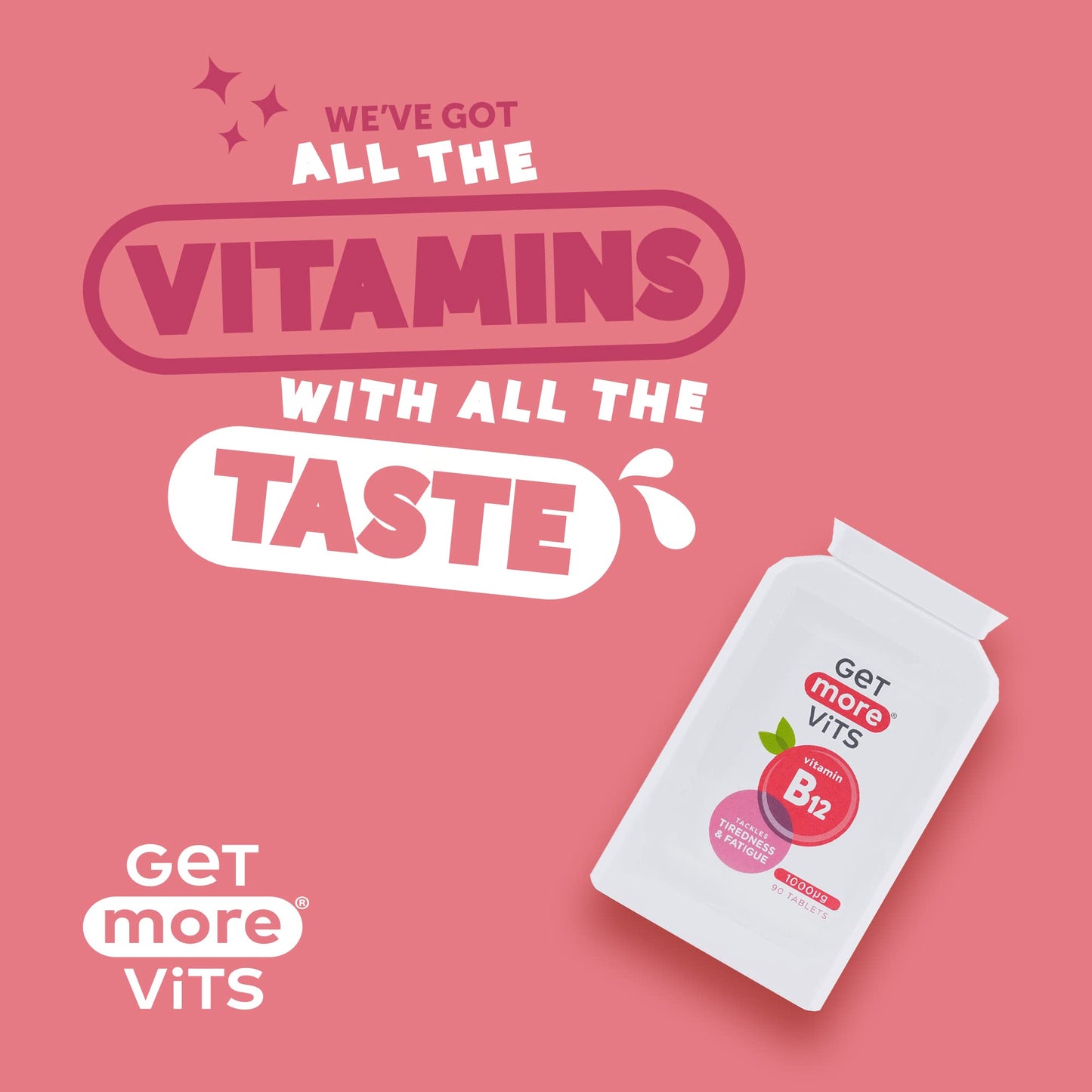 Get More Vits Vitamin B12 Tablets - 1000µg B12 Vitamin High Strength Food Supplement for Tiredness & Fatigue - Immune System Booster & Energy Tablets for Men & Women Adults - 90-Day Supply