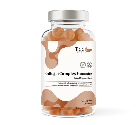 Troo Health Care Collagen Complex - 60 Natural Pineapple Flavour Chewable Gummies - One Per Day Hydrolysed Collagen with Biotin, Vitamin C and Selenium - Three Months Supply – Healthy Skin and Hair for Men and Women