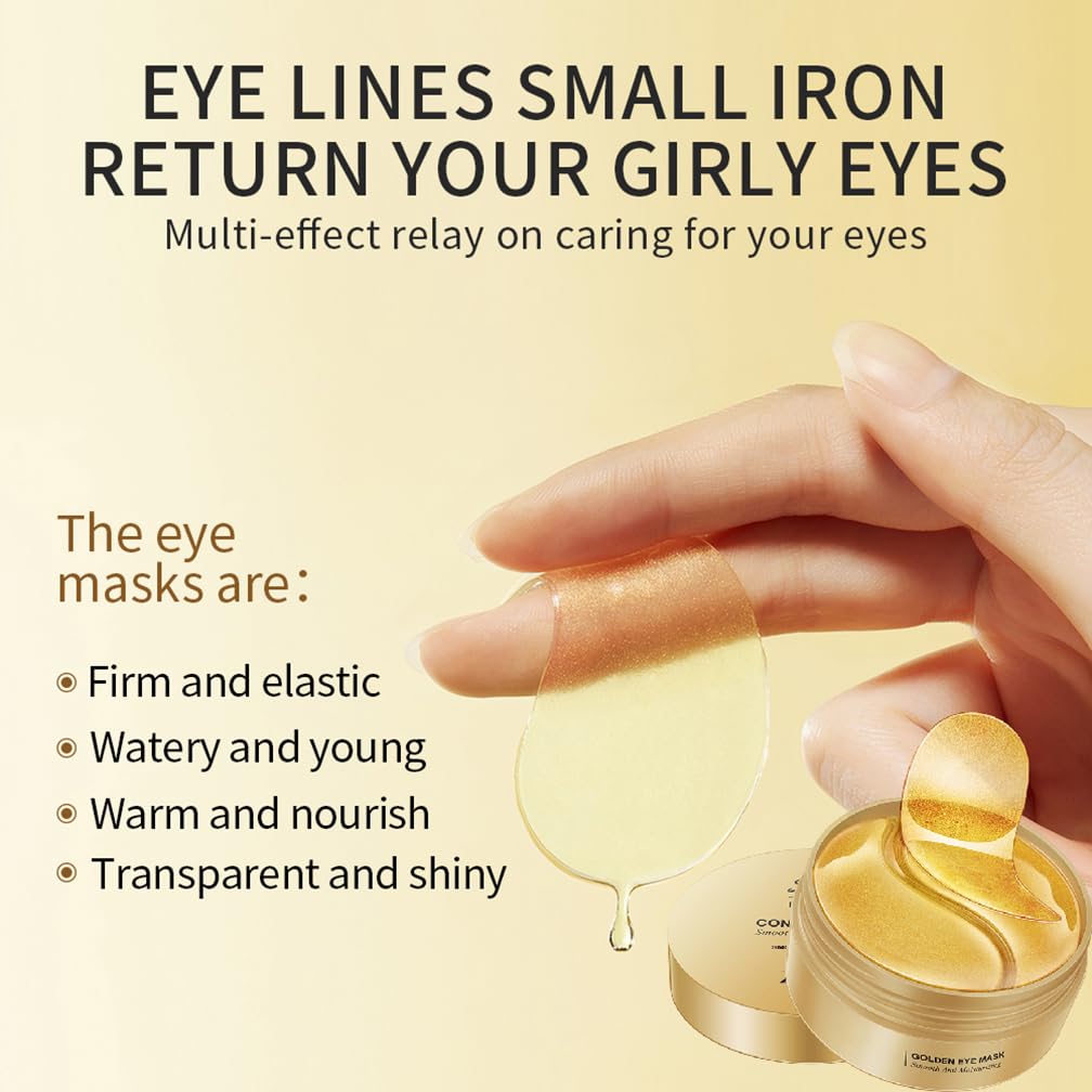 24 Gold Under Eye Masks, Gold Collagen Eye Masks for Puffy Eyes, Under Eye Gel Patches for Dark Circles, Anti Wrinkle, Skincare, Look Younger and Less Tired, Moisturize Your Skin