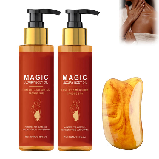 2PCS Firming Body Oil,Magic Body Oil with Gua Sha Tool,Skin Tightening Body Moisturiser for Women, Hydrates Dry Skin, Visibly Reduces Fine Lines & Enhances Glow,Massage Oil with Rose & Lavender