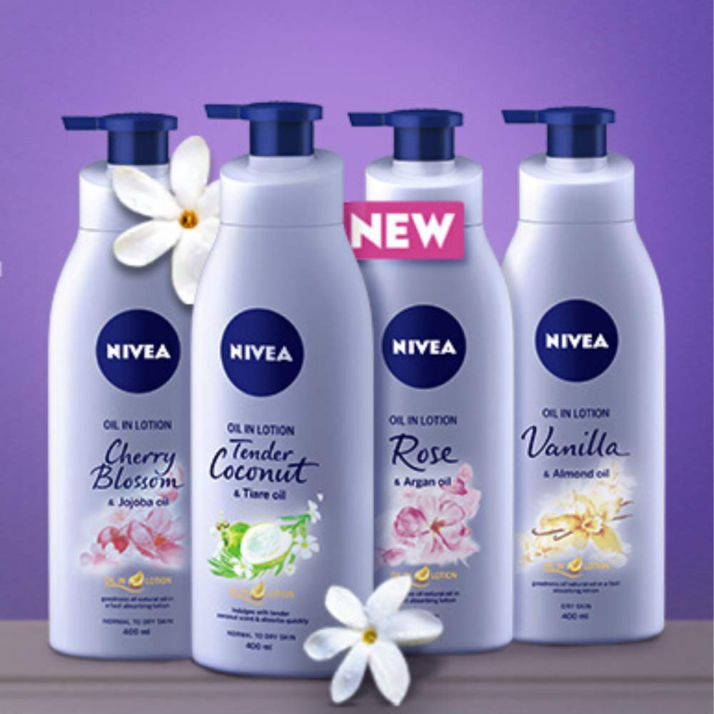 Nivea Rose and Argan Oil Body Lotion 400 ml (13.5 oz) - - goodness of natural oil in a fast absorbing lotion. Dry Skin - India