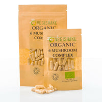 vegishake Organic 6 Mushroom Complex Extracts - Chaga Cordyceps Shiitake Reishi Lions Mane Maitake (60 Capsules)