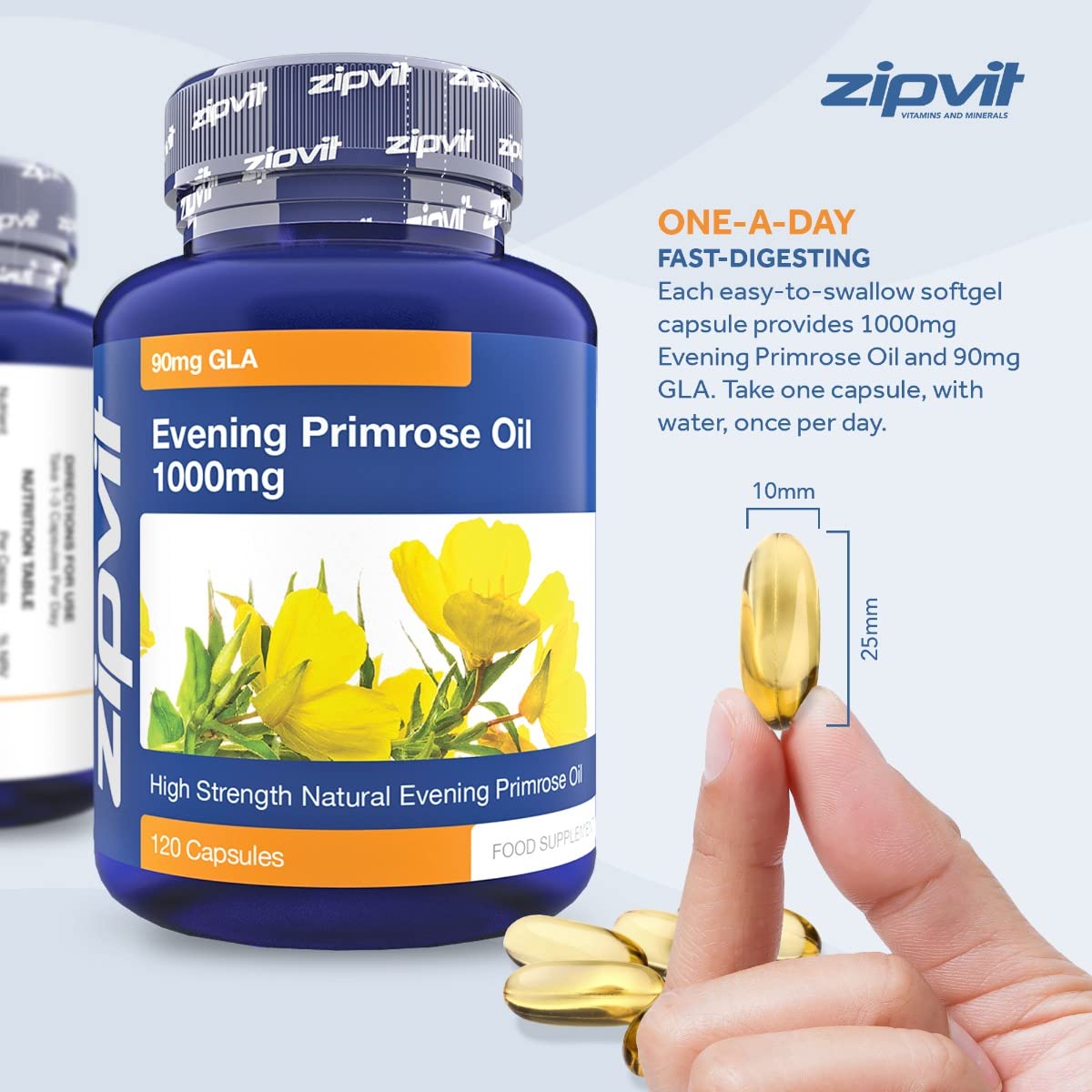 Zipvit Evening Primrose Oil 1000mg, 120 Softgel Capsules, Pure Cold Pressed Evening Primrose Oil, High in Omega 6 Gamma Linolenic Acid, Supports Women's Health