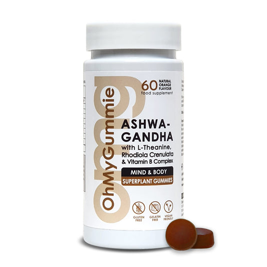 OMG! Ashwagandha Mind & Body Super Plant Gummies | Vegan & Gluten Free Gummy (60) with L-Theanine, Rhodiola & Vitamin B1, B2, B3, B6 & B12 Complex by OhMyGummie | 1000mg High Strength