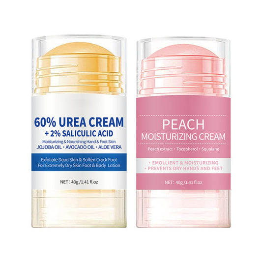 ThamGlow 2Pc Urea Cream 60% for Feet & Dry Cracked Skin & Peach Foot Cream, Moisturizing Foot & Hand Balm, Repairing Creams for Heels, Knees, Elbows & Hands