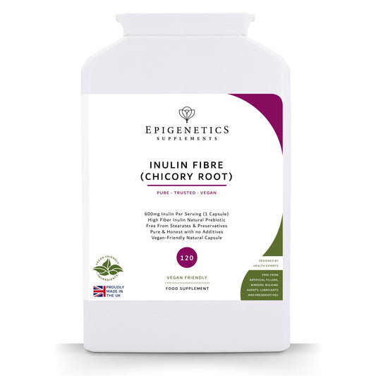 Epigenetics Inulin Fibre Supplement from Chicory Root | 120 Capsules | Prebiotic Gut Health Supplements | Increase Fibre Intake & Support Digestion | Vegan Friendly UK Made | 1 Capsule Daily 4 Months Supply