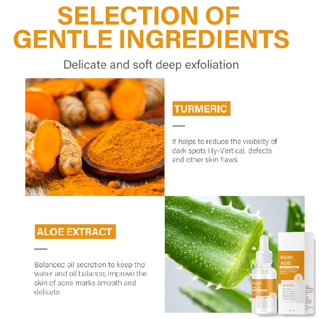 YUYUE-YY Kojic Acid Turmeric Oil Serum Face, Turmeric Oil Face Serum Enriched with Turmeric, Aloe Vera, Seaweed and Goji Berry Extracts to Illuminate Skin Tone, Anti-Aging, Skincare for Man & Women