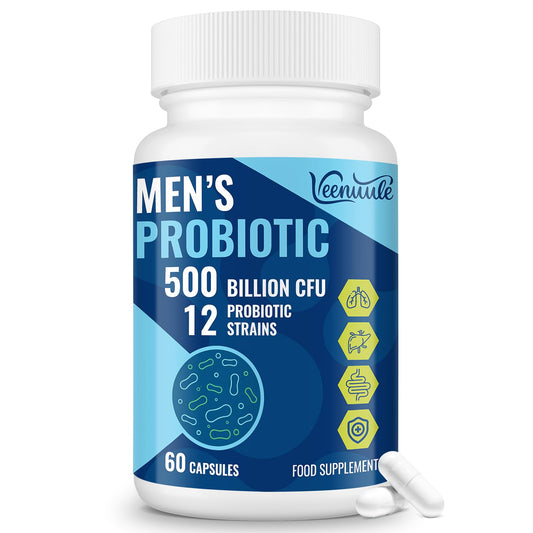 Veenuule 500 Billion CFU Probiotics for Men, 12 Diverse Strains Probiotics for Gut Health with Cranberry, Turmeric, Goji, for Digestive, Bloating & Immune Health, Shelf Stable (60 Count (Pack of 3))