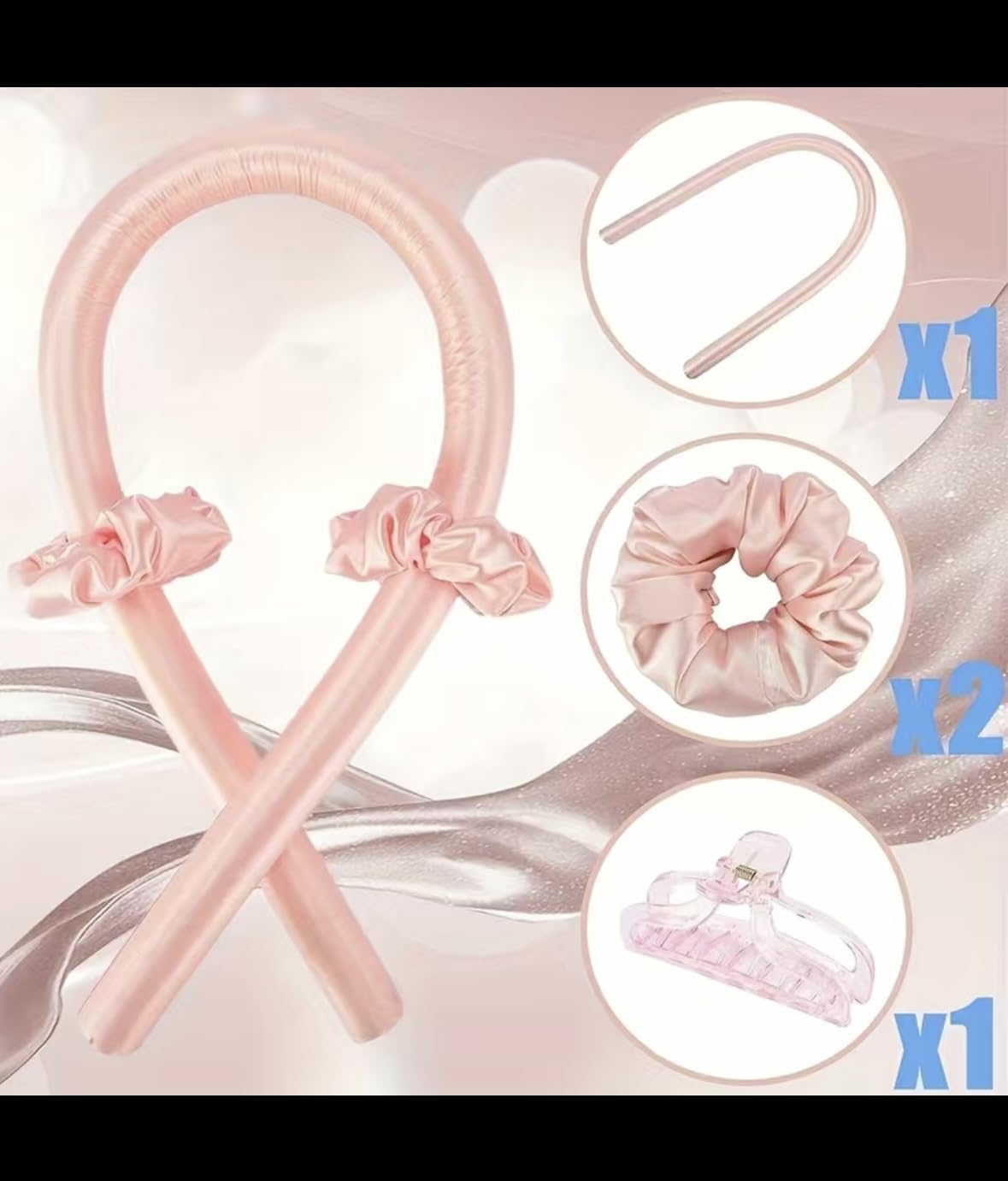 Heatless Curling Rod Headband, Silky Heatless Hair Curler with Hairpin, No Heat Wave Styling Tools for Long Medium Hair(Pink)