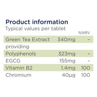 Healthspan Green Tea | High Strength | 90 Tablets | Chromium | Vitamin B2 | 323mg of Polyphenols | 155mg of Catechin Epigallocatechin Gallate (EGCG) | Vegan
