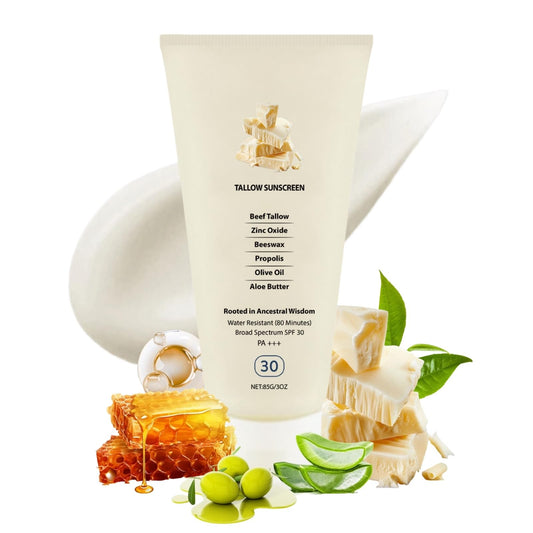 ISBEAUSOLS Organic Beef Tallow Sunscreen - Beef Tallow Sun Ceam SPF 30 - Non Nano Zinc Oxide Sunscreen - Natural Sun Cream for Face & Body - Factor 30 Suncream for All Skin Types & Lightweight& Non Greasy (85g)