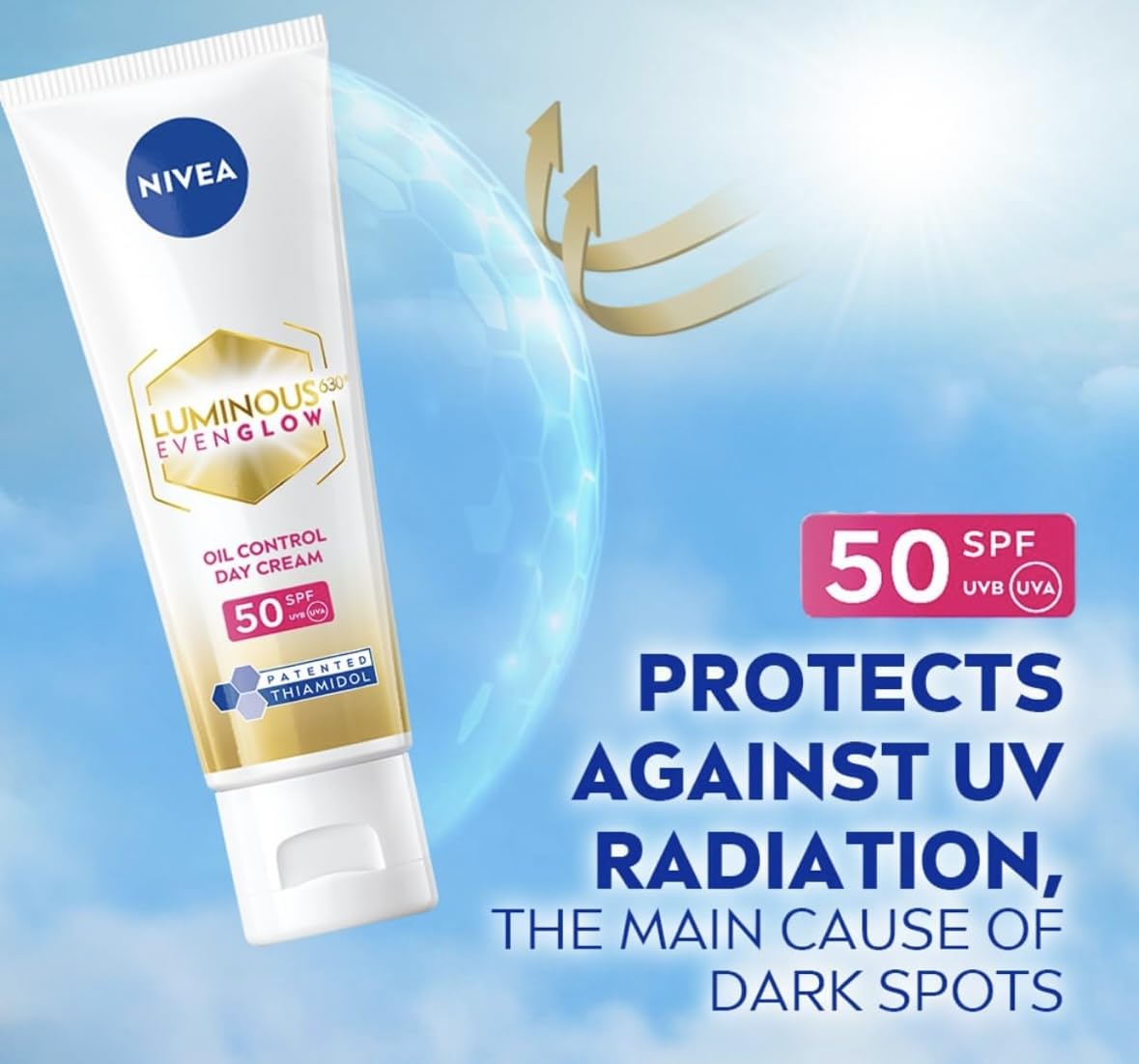 NIVEA Luminous 630 Even Glow Day Cream, Oil Control, SPF50, 40ml