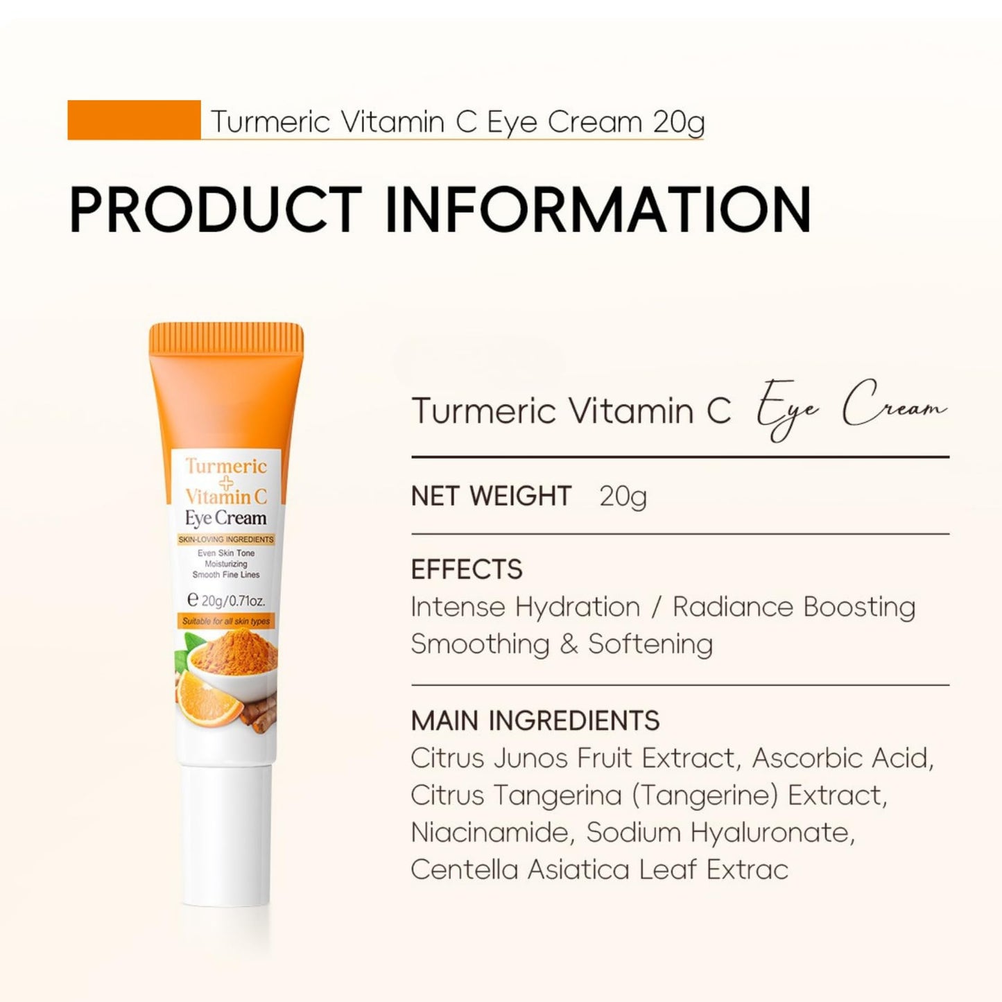 Trendyfave Vitamin C Turmeric Eye Cream Anti Aging, Under Eye Cream for Dark Circles, Eye Cream For Dark Circles And Puffy Eyes, Turmeric Cream For Even_Skin Tone,Moisturizing,Smooth Fine Lines - Travel Size