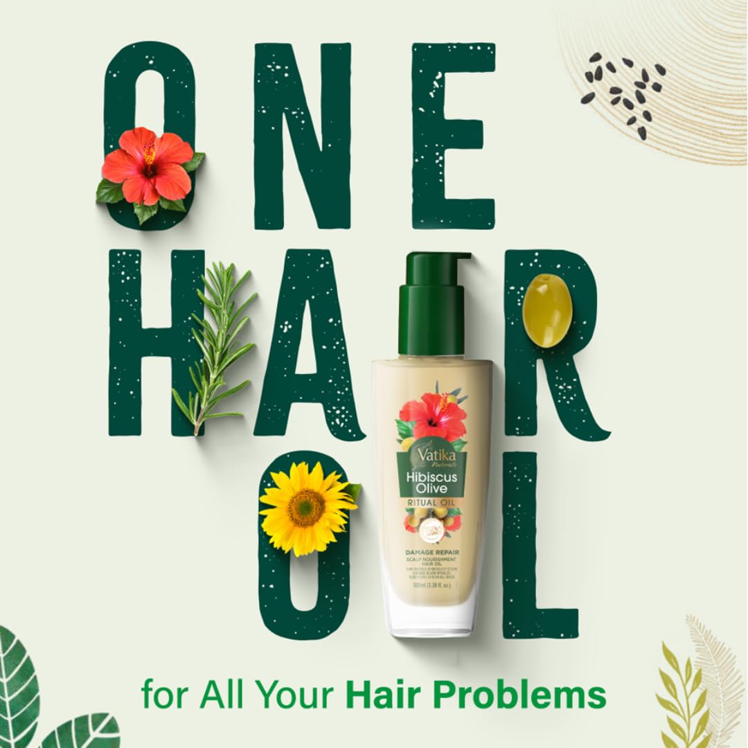 Vatika Naturals Ritual Hibiscus Olive Hair Oil |100 ml| Non-sticky Oil for Hair Growth| Contains Hibiscus, Olive, Rosemary & Sunflower Oil | Lightweight Hair Oil for Daily
