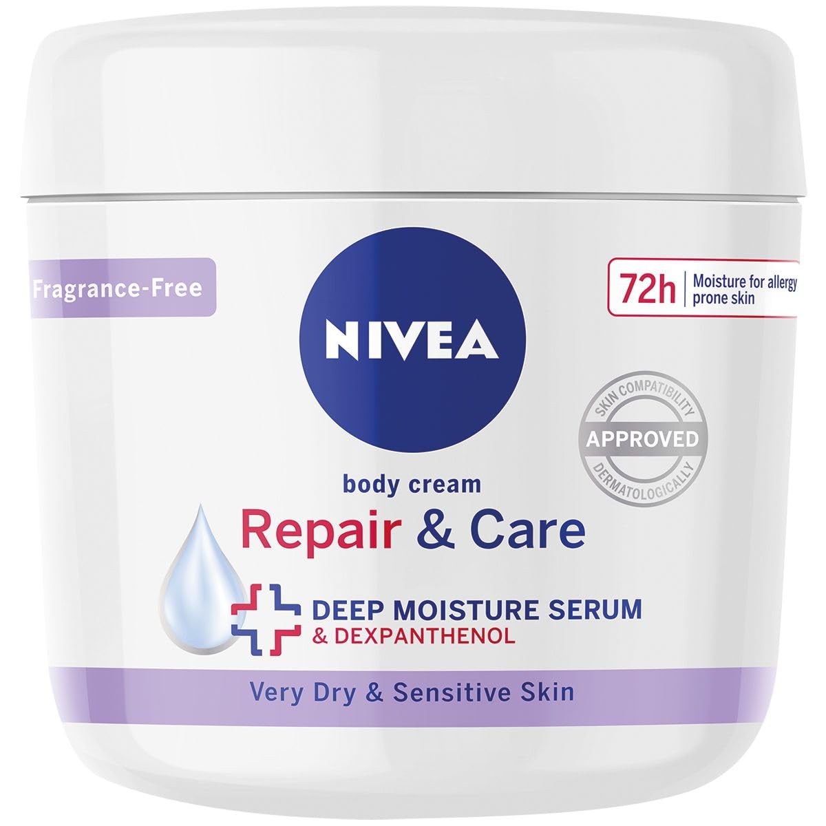 NIVEA Body Repair & Care Cream (400ml Jar), Sensitive Moisturising Cream with NIVEA DEEP MOISTURE SERUM, Body Cream with Strengthening Formula, Body Cream for Dry Skin