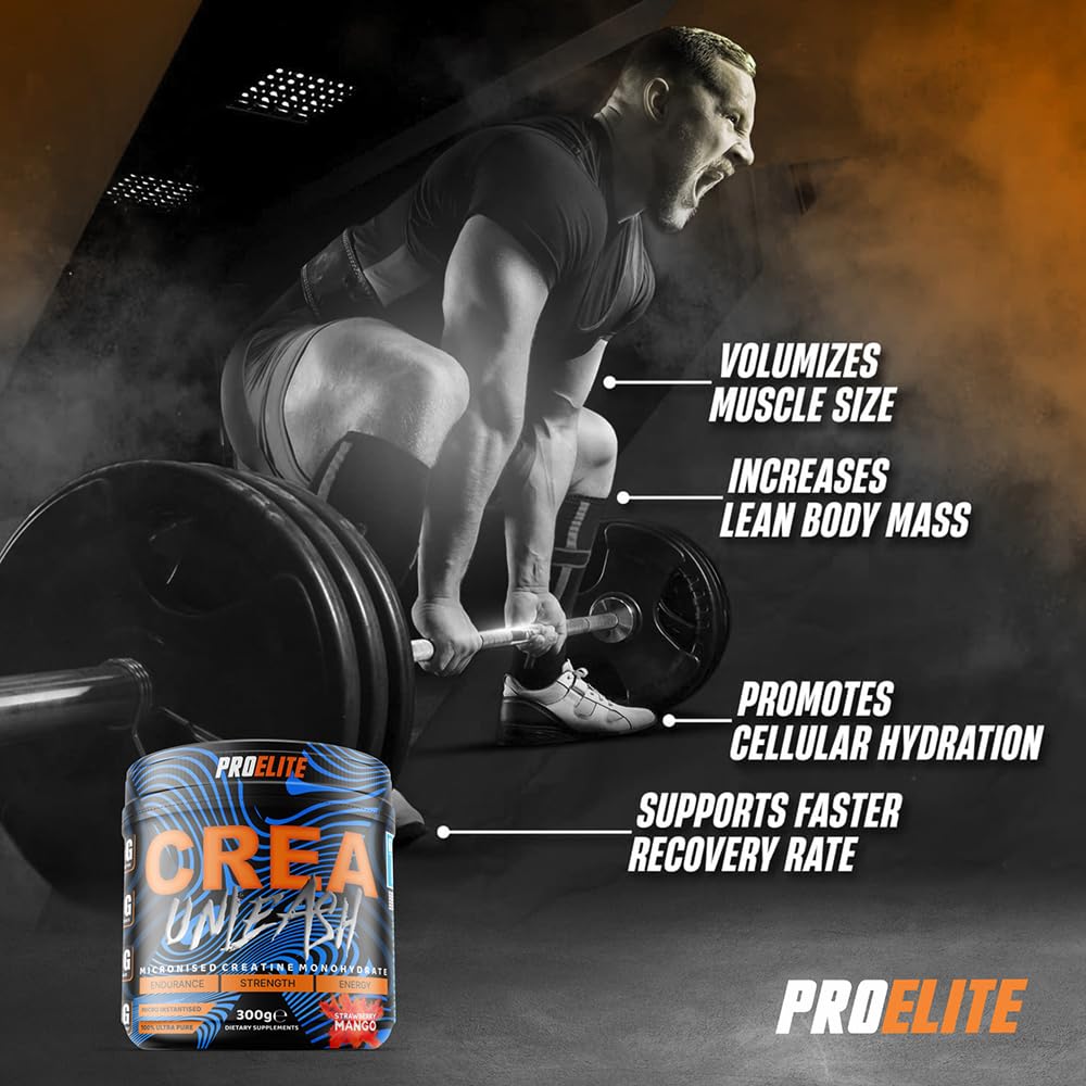 ProElite Creatine Monohydrate Powder 300g Micronised Flavoured & Vegan Creatine Powder for Post & Pre Workout Creatine Supplements by PROELITE (300g, Strawberry Mango)