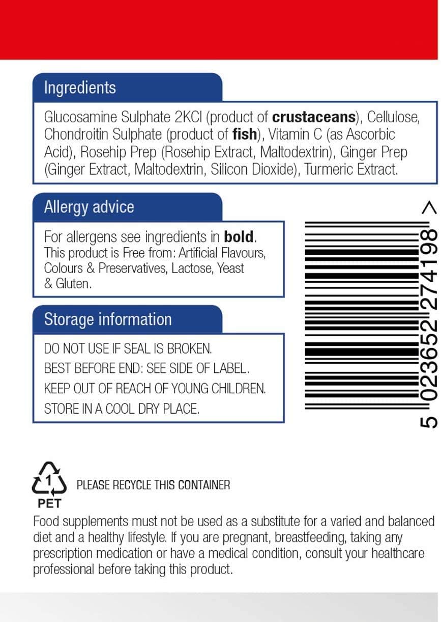 Natures Aid Glucosamine and Chondroitin Complex, with Vitamin C, Rosehip, Ginger and Turmeric, 180 Capsules,package may vary
